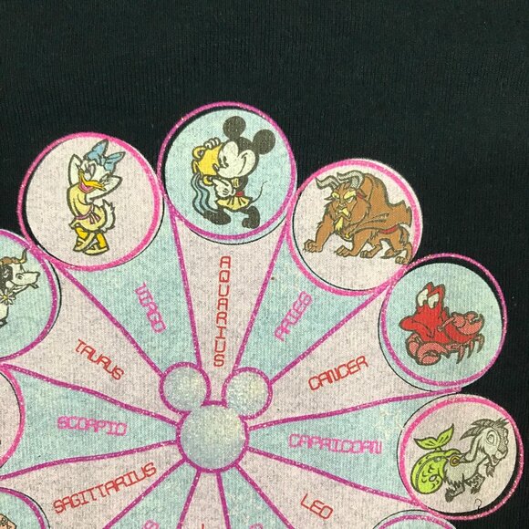 Disney Astrological Zodiac Sign Wheel Black V Neck Shirt NO SIZE TAG - Picture 3 of 11